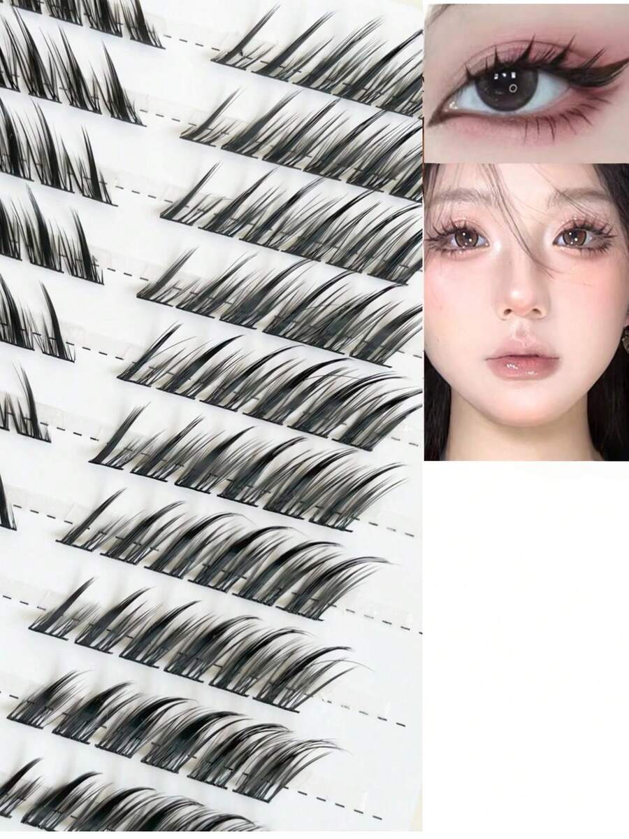 120 Pcs Charming Fox Wing Natural Soft Fine False Eyelashes, Suitable For Beginners, Long Winged Cartoon Eye Style - C - View 1