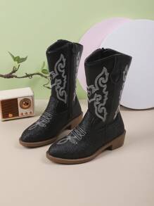 秋冬新款儿童靴子，刺绣时尚西部牛仔靴，尖头粗跟轻便时尚踝靴，适合大童女童户外、聚会、玩耍