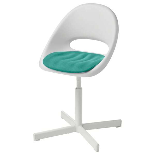 Children's Desk Chair With Pad, White/Turquoise
