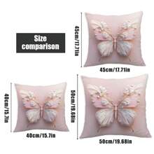 1pc Faux 3D Butterfly & Floral Pearl Decorative Pillow Cover, Single-Sided Soft Peach Velvet Fabric, 45*45/50*50/40*40CM Cushion Cover For Indoor Decor, Party, Gift