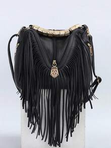 New European And American Style Tassel Handbag, Versatile Shoulder/Crossbody Soft Bag - Black - View 1