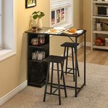 Techigher 3-Piece Bar Table Set With Storage Shelf Bar Table And Chairs Set For 2 Counter Height Kitchen Bar Table Set With Steel Frame For Space Saving Dining Living Room Apartment - Black - View 2