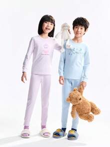 Annil Children's Clothing For Girls, Girls, Boys, Girls, Teenagers, Autumn Shirts And Pants Sets, Home Warm Clothes, Printed Base, Autumn Shirts And Pants - Purple - View 2