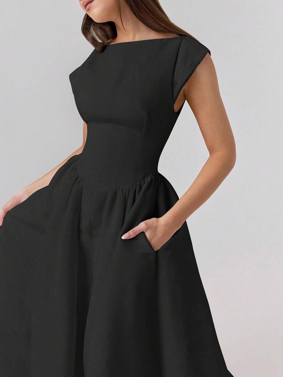 欧美春夏露背圆领无袖背心白色连衣裙优雅大方法式小众长款派对礼服白色毕业女酒会聚会连衣裙