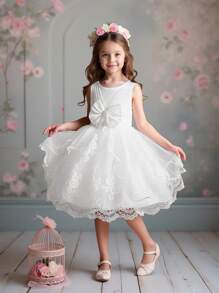 Fustă bufantă din tul și satin, culoare uni, cu fundă, rochie elegantă potrivită pentru petrecerea de ziua de naștere, fără bentiță