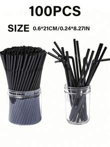 100/200/300pcs Thickened Durable Black Straws, Black Bendable Straws, Length 8.27inch/21cm, Coffee And Stirrers, Drink Accessories, Diameter 0.24inch/0.6cm, Suitable For Kitchen, Bar, Club, Drinks, Milk, Soda Water, Party, Restaurants And Home Use