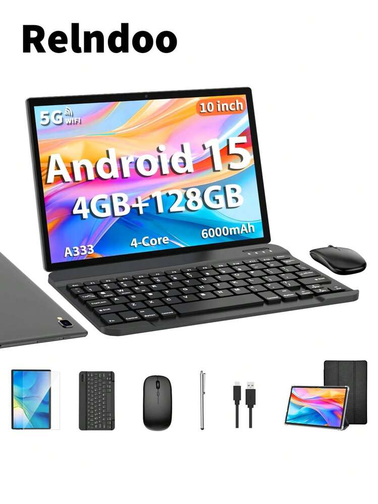 Relndoo 2025年 Android 15 タブレット、2-in-1 キーボード