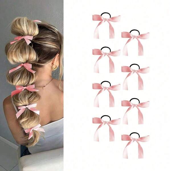 Set de 6 accesorios para el cabello multifuncionales con cintas de satén blanco, lazos y scrunchies, estilo coreano elegante y sencillo para sujetar el cabello, decoraciones para el cabello elegantes para mujeres y niñas, accesorio casual, regalo y accesorio para fotografía