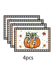 1pc/2pcs/4pcs/600pcs Thanksgiving Pumpkin & Maple Leaf Polyester Placemats - White Base With Black & White Bordered Frame, Paired With Orange Pumpkin And Maple Leaf Patterns, Accentuating Autumn Colors And Holiday Ambiance, Suitable For Thanksgiving Gatherings, Home Dining, Kitchen Decor And More - Multicolor - View 16