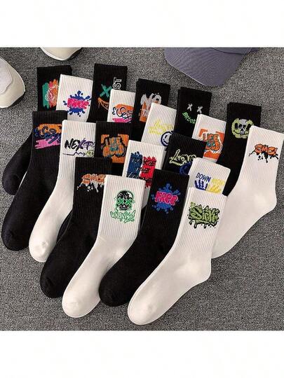 5/10双万圣节南瓜图案超大长袜运动袜学生篮球袜黑白男士中长袜【图案随机】2/10/20双