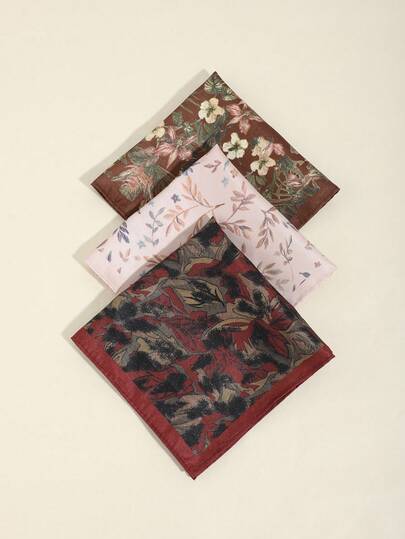 1pc Men's Vintage Floral Leaf Pocket Square, Suitable For Business Meetings, Formal Dinners, Wedding Guests, Groom/Groomsmen, Versatile Casual Wear