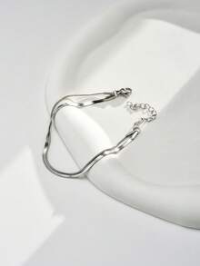 Nooxian 1 pieza Pulsera de cadena de hoja de acero inoxidable minimalista para mujer