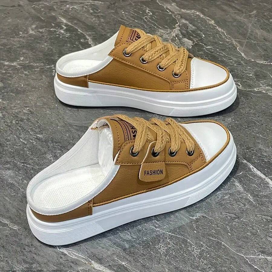 New Casual Slip-On Thick-Soled Half-Slip Sneakers, Comfortable And Fashionable, Daily Wear Street Half-Slip Casual Women's Shoes - 黃色 - 查看 1