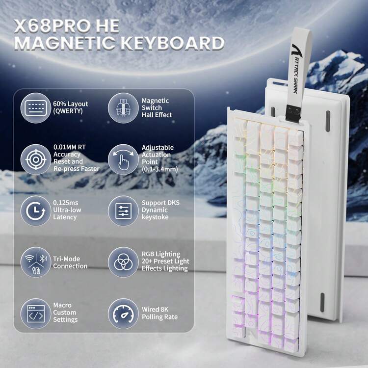ATTACK SHARK X68 PRO HE Wireless Gaming Keyboard With Rapid Trigger ...