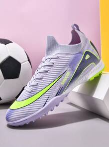 1 双男女通用钉鞋足球/足球训练鞋，低帮户外团队运动鞋，适用于人造草坪、硬质地面、室内训练场，专业防滑钉，大/小码，系带，防滑橡胶鞋底，轻质高性能防滑设计，顶级专业足球鞋，厂家直销 - 淡紫色 - 查看 8
