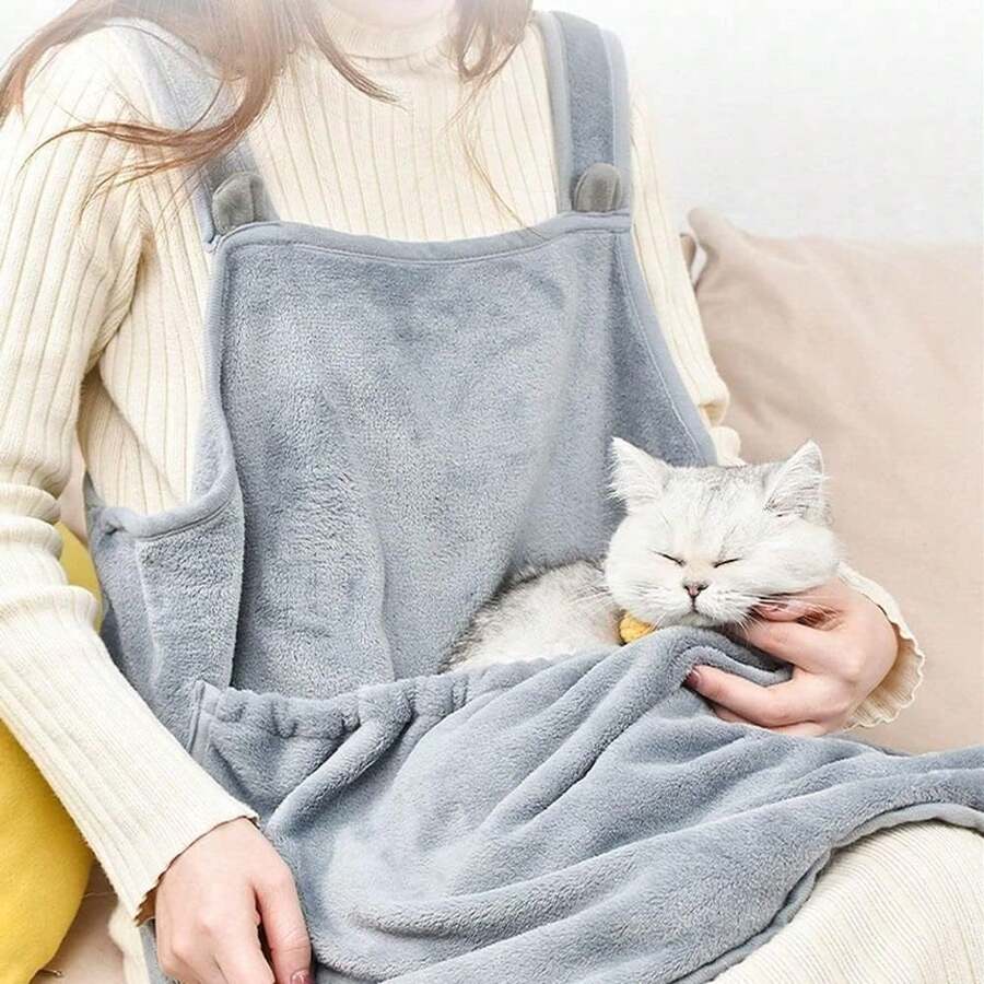 1pc Cat Apron Carrier, Pet Sleeping Bag, Kitten Hands-Free Soft-Sided Carrier Pouch Sling,Cat Carrier Pouch - Grey - View 1