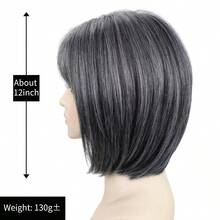 MGrey Medium Length Bob Wig With Bangs Layered Straight Hair Wigs For Women Salt Pepper Wig With Dark Roots Natural Dark Grey Daily Hairstyle Lightweight Hair Replacement Wig8001 - 漸變灰色 - 查看 5