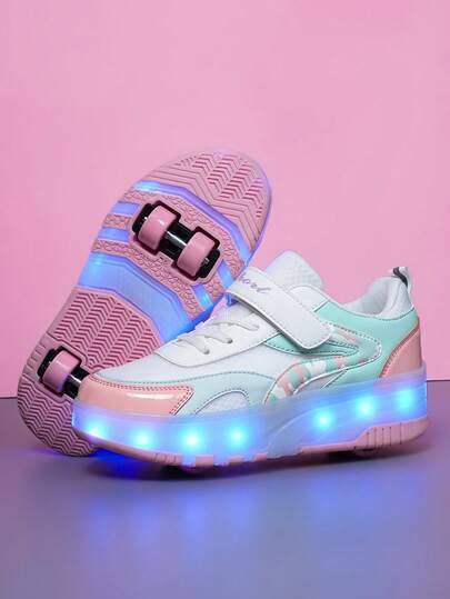 带 LED 灯的二合一可拆卸轮鞋，适合男孩、女孩、青少年夏季运动的溜冰鞋