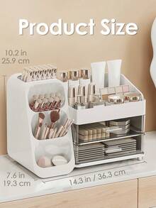 Makeup Organizer With Brush Holder, Lipstick Organizer, Large Bathroom Countertop Organizer, Nail Polish Organizer, Skin Care Storage, Make Up Organizers For Storing Lipsticks, Nail Polishes, Perfumes, White Makeup Organizer Storage Organizer Vanity Organiser Bathroom Organizer Perfume Organizer Jewelry Organiser Hair Accessories Organizer Jewelry Box Organization And Storage For Dorm Room Essentials College Makeup Brush Holder Desk Accessories Nail Supplies Vanity Accessories Travel Essentials Bathroom Accessories Bathroom Decor Room Decor Summer, Valentines Gift - 白色 - 查看 3
