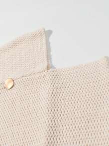 1pc Women Solid Color Button Tassel Knitted Poncho Shawl, Fashionable Casual Warm Wear For Vacation And Daily Use