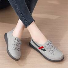 女士软底休闲乐福鞋，白色一脚蹬运动鞋，橡胶外底平底帆布鞋，春秋季 - 灰色 - 查看 5