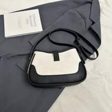 Fashionable Linen & Suede Contrast Color Elegant Shoulder Bag, Versatile For Casual Wear