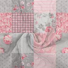 Juego de edredón de 2/3 piezas con estampado floral de patchwork cuadrado rosa (1 edredón + 1/2 fundas de almohada), 100 % microfibra, juego de colcha con estampado de rayas pequeñas y patrón combinado de varios elementos, antideslizante y lavable a máquina, juego de edredón de verano, decoración de habitación - flores rosas - Ver 8