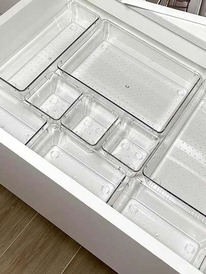 4/8/25 件亚克力抽屉整理器套装，4 尺寸办公桌抽屉隔板化妆品收纳盒，多功能透明化妆品收纳盒，适用于护肤品、文具、杂物，适用于浴室厨房办公室卧室，节日礼物，圣诞礼物