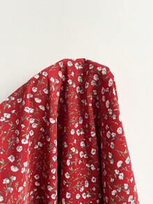 Rusttydustty 波西米亚风女士V领荷叶边下摆红色碎花连衣裙，适合新年、情人节、夏季度假等场合，优雅时尚。 - 紅色 - 查看 9