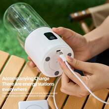 便携式果汁搅拌机，USB 充电，带 12 个刀片，500 毫升搅拌机，用于奶昔和冰沙，补充食物，碎冰，不锈钢刀片，适合户外和旅行