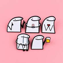 1pc Minimalist Line Drawing Brooch, Unique Enamel Lapel Pin - Cute Badge For Backpacks And Clothes Office Accessories Shirts Jacket Jewelry Christmas Halloween - White - View 7