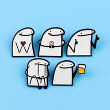 1pc Minimalist Line Drawing Brooch, Unique Enamel Lapel Pin - Cute Badge For Backpacks And Clothes Office Accessories Shirts Jacket Jewelry Christmas Halloween - White - View 4