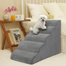 5 Level Pet Steps, Memory Foam Dog Steps With Non-Slip Bottom The Best Gift For Dogs. With Washable Cover. Supportive Pet Steps For Sofa Beds, Great For Senior Dogs And Puppies, Elegant Home Decor, Textured Surface - Grey - View 2