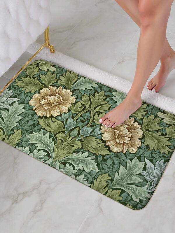 1 Stück Palast Blumen Badezimmermatte, maschinenwaschbar, saugfähig & rutschfest, weich & dick aus Polyesterfaser, Fußmatte für Küche, Badezimmer, Dusche, Waschraum, Schlafzimmer, Wohndekoration, Weihnachtsdekoration