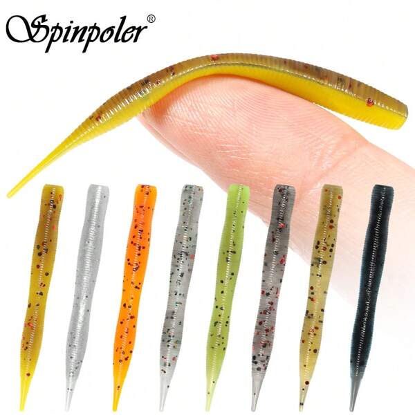 Spinpoler Spinpoler 48mm TPR 浮动微型软虫鱼饵人造塑料微饵轻型游戏迷你阿京蠕虫锥形尾彩色滴钓小蠕虫海洋岩钓冰钓淡水咸水鲈鱼鳟鱼鲭鱼石斑鱼渔具