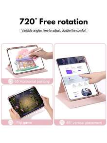 720°旋转保护壳后盖，防震、防压、防刮擦，支持睡眠/唤醒功能，兼容Mini 6/9/7/10.2/10.5/Air 4/5/10/10.9/Pro 11英寸/Air 11 (M2)/Air 13 (M2)/Pro 11 (M4)/Pro 13 (M4) 2024款及12.9英寸机型，也适用于S6 Lite/S7/S8/S9/S9FE/S8 Plus/S9FE 12.4/S7FE - 粉色 - 查看 4
