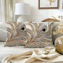 2 件波西米亚风格几何闪亮串珠图案枕套，45x45 厘米，涤纶奢华银色和黑色半透明珠子，拉链开合，农舍装饰靠垫套适合所有房间类型，可机洗 - 不含枕芯，适合所有季节的装饰枕头