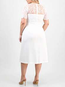 Vestido plus size tallas extras dama mujer boda civil bautizo quince años fiesta festejo cumpleaños encaje drapeado dia noche elegante formal cocktail calidad moderno clasico atemporal graduacion aniversario - Hueso - Ver 3