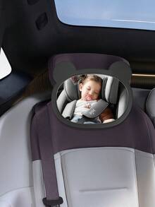 1pc Cute Bear Baby Car Seat Rear View Mirror, Seat Observation Mirror, Baby In-Car Rearview Mirror - Black - View 1