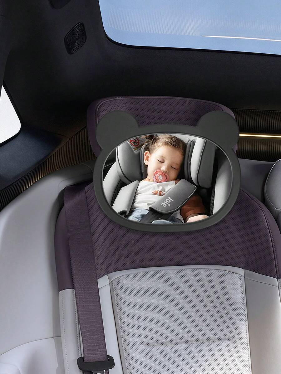 1pc Cute Bear Baby Car Seat Rear View Mirror, Seat Observation Mirror, Baby In-Car Rearview Mirror - Black - View 1
