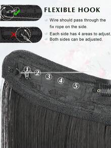 Extensiones de cabello de alambre de acero invisible, aro de cabello transparente, tamaño ajustable, clips de desmontables, cabello sintético liso, peluca invisible para mujeres - Multicolor - Ver 6