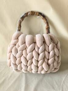 新款跨境超厚冰岛羊毛手工编织包时尚流行热销设计包 - 米色 - 查看 1