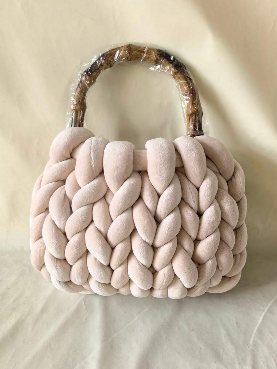 新款跨境超厚冰岛羊毛手工编织包时尚流行热销设计包 - 米色 - 查看 1