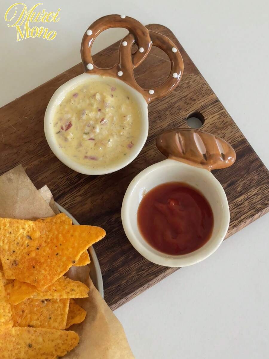 不对称形状陶瓷面包设计香料盘，有趣的手工面包形碗，创意陶瓷碗，法棍咖啡配件，带小勺的面包糖罐，学校用品 - 彩色 - 查看 1