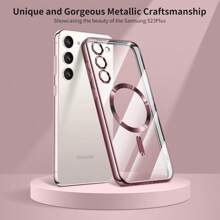 Funda magnética transparente compatible con MagSafe para Galaxy A06 A16 A26 A36 A56 S25 Ultra S24 Ultra S25 FE, con protector de lente de cámara incorporado, revestimiento de lujo de TPU suave y transparente a prueba de golpes, delgada y fina, para iPhone 17 16 15 14 13 12 11 Series, 17 Pro Max, Funda para Apple 17 Pro Max con MagSafe