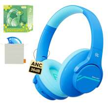 Qearfun Słuchawki z redukcją szumów dla dzieci, słuchawki bezprzewodowe, Bluetooth 5.3, głośność 74/85/94 dB, prawdziwa bateria 40H, szybkie ładowanie przez USB typu C, wbudowany mikrofon do szkolnego samolotu, różowo-niebieskie