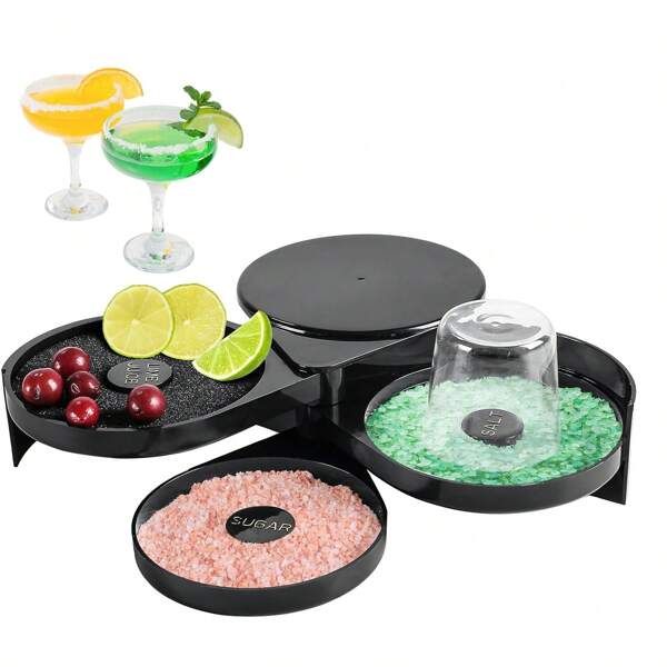 3-Tier ABS Bar Glass Rimmer With Sponge & Edge Holders - Professional Salt/Sugar Container For Margarita, Cocktail, Bloody Mary, Restaurant/Bar/Home Use