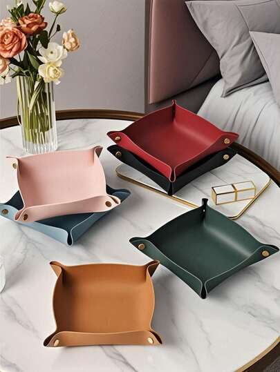 Leather Jewelry Tray Organizer For Lipstick, Necklace, Ring, Earring, Desk Storage Organizer, Vanity Tray For Perfume, Phone, Keys, Wallet, Earphones, Watch, Coins