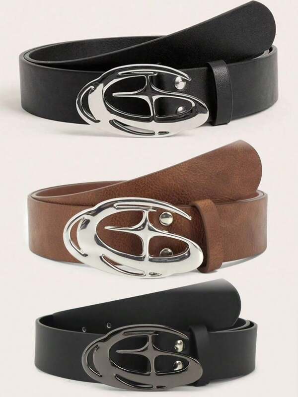 1 pezzo Cintura da uomo con fibbia a croce allungata, versione coreana, decorazione vita personalizzata, nuova cintura in pelle casual versatile, fibbia liscia, semplice ed elegante