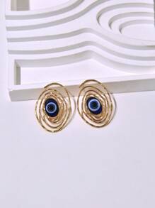 1 Pair Women's Spiral Pattern And Blue Evil Eye Design Earrings, Fashionable And Delicate
